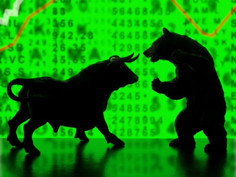Bull and Bear with Financial Chart in Background